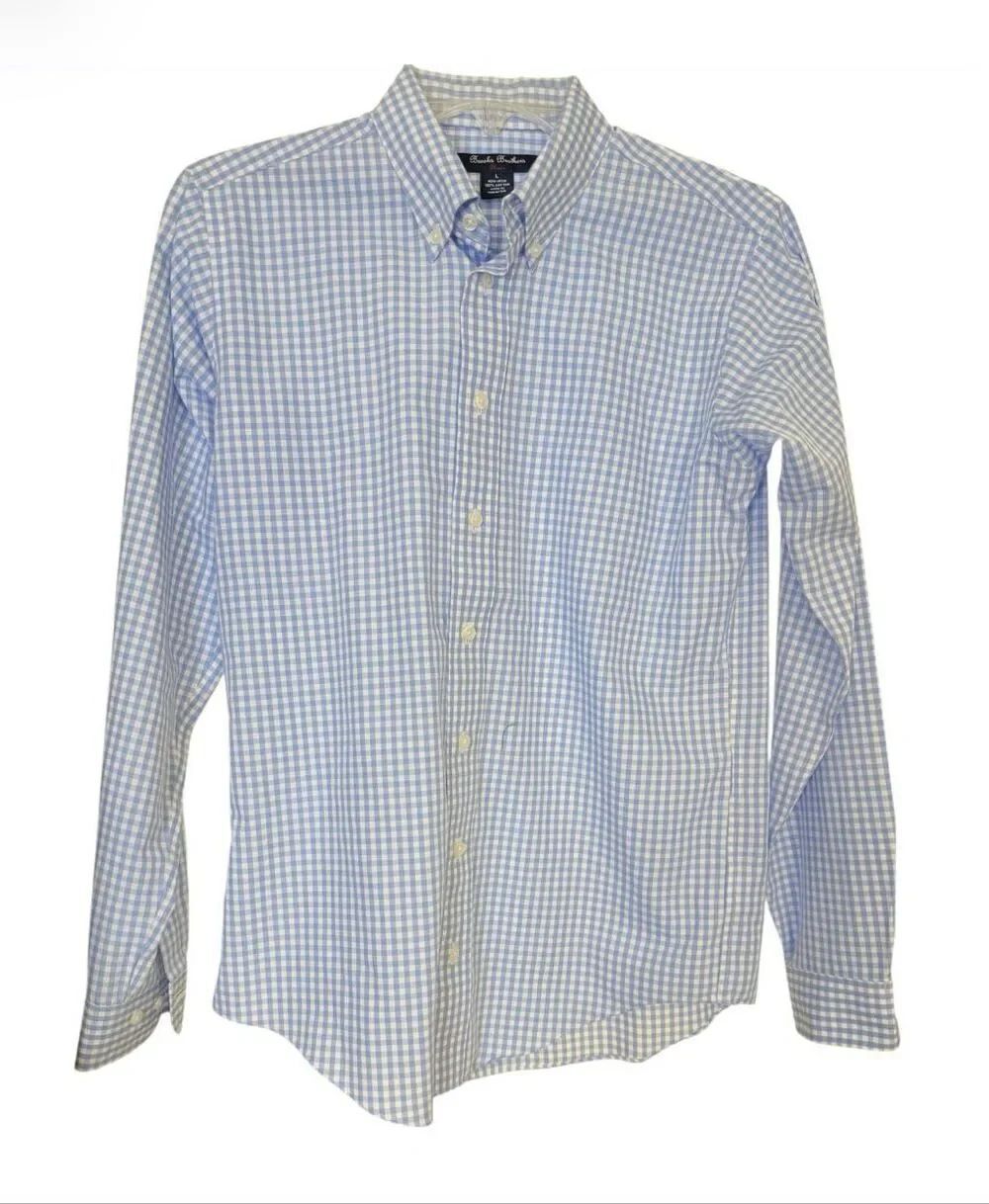 Brooks Brothers Fleece Non Iron Gingham Button Down Shirt Boys Sz. L